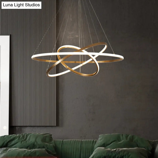 Gold Metal Led Chandelier: Modern Circular Suspension Lighting For Living Room