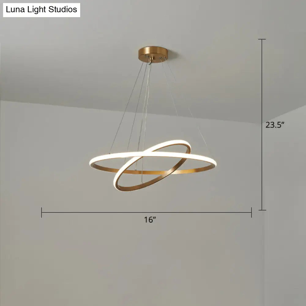 Gold Metal Circular Led Chandelier: Stylish Modern Lighting For Sitting Rooms 2 / Small