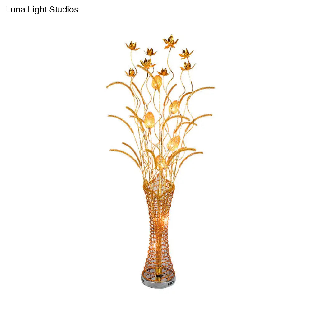 Gold Metal Led Floor Lamp With Blossom Design - Tower-Like Art Decor Standing Light