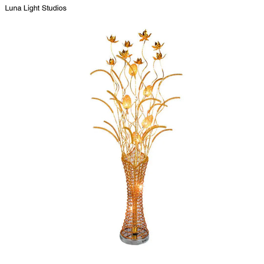 Gold Metal Led Floor Lamp With Blossom Design - Tower-Like Art Decor Standing Light