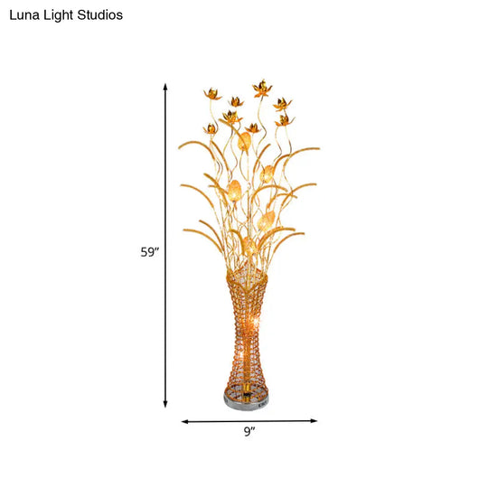 Gold Metal Led Floor Lamp With Blossom Design - Tower-Like Art Decor Standing Light