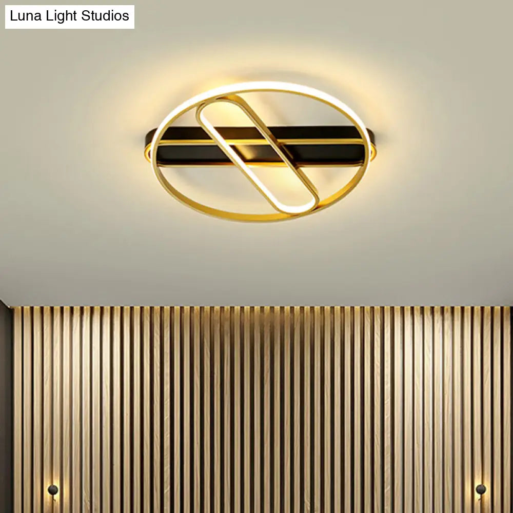 Gold Metal Led Flush Mount Ceiling Light Fixture With Modern Inner Oval Design 16.5/20.5 Width