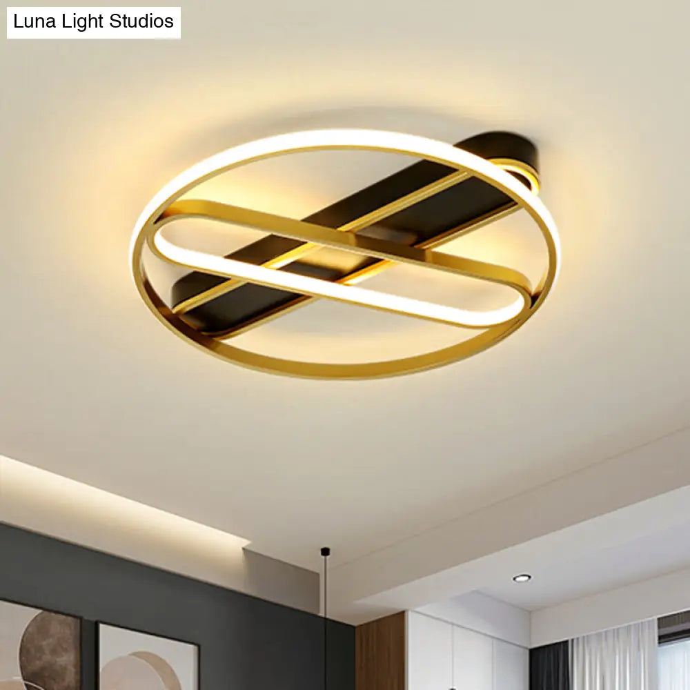 Gold Metal Led Flush Mount Ceiling Light Fixture With Modern Inner Oval Design 16.5/20.5 Width /