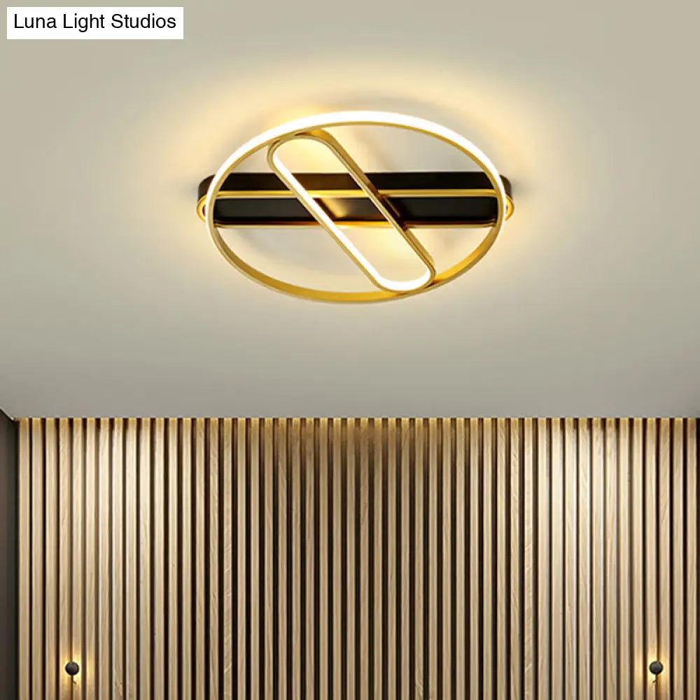 Gold Metal Led Flush Mount Ceiling Light Fixture With Modern Inner Oval Design 16.5’/20.5’ Width