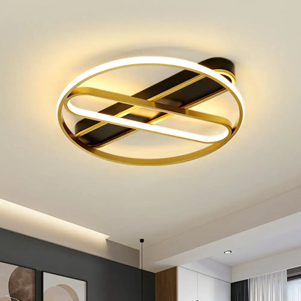 Gold Metal Led Flush Mount Ceiling Light Fixture With Modern Inner Oval Design 16.5’/20.5’