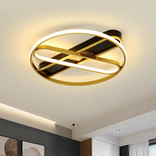 Gold Metal Led Flush Mount Ceiling Light Fixture With Modern Inner Oval Design 16.5’/20.5’