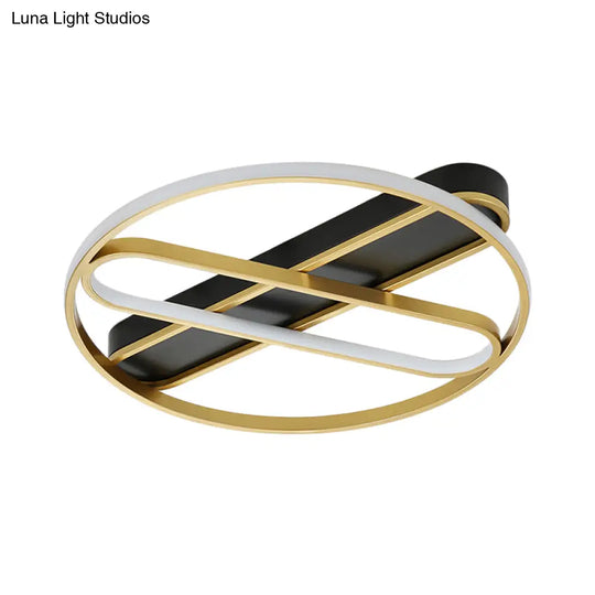 Gold Metal Led Flush Mount Ceiling Light Fixture With Modern Inner Oval Design 16.5’/20.5’ Width