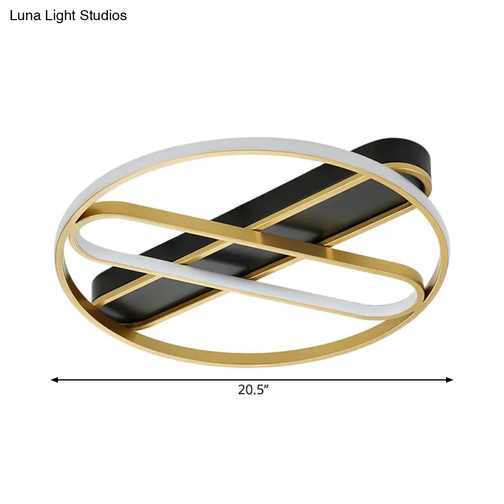 Gold Metal Led Flush Mount Ceiling Light Fixture With Modern Inner Oval Design 16.5/20.5 Width