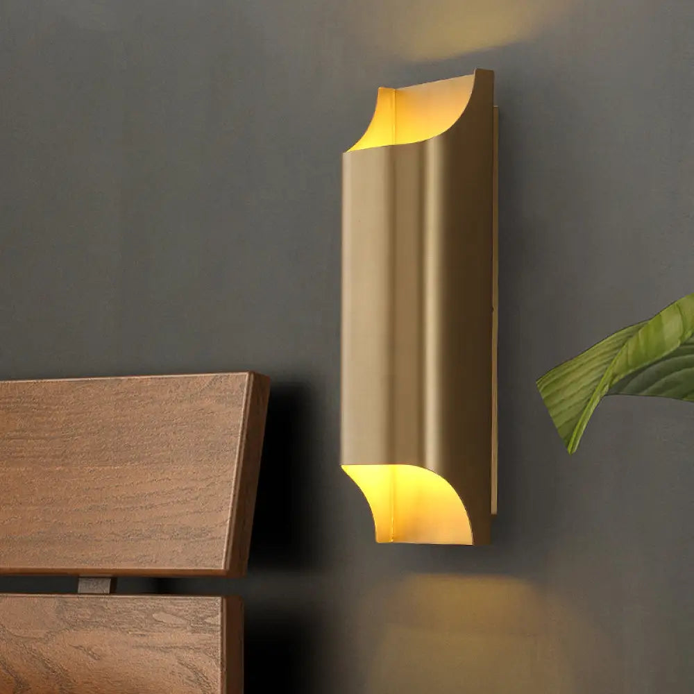 Gold Metal Led Wall Light With Modern Cut Geometry Ideal For Bedside Ambiance / 12