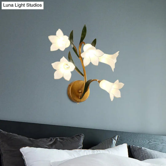 Gold Metal Led Wall Sconce Light With 5 Heads - Countryside Flower Mount Lamp For Living Room