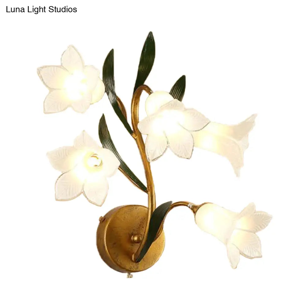 Gold Metal Led Wall Sconce Light With 5 Heads - Countryside Flower Mount Lamp For Living Room