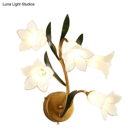 Gold Metal Led Wall Sconce Light With 5 Heads - Countryside Flower Mount Lamp For Living Room