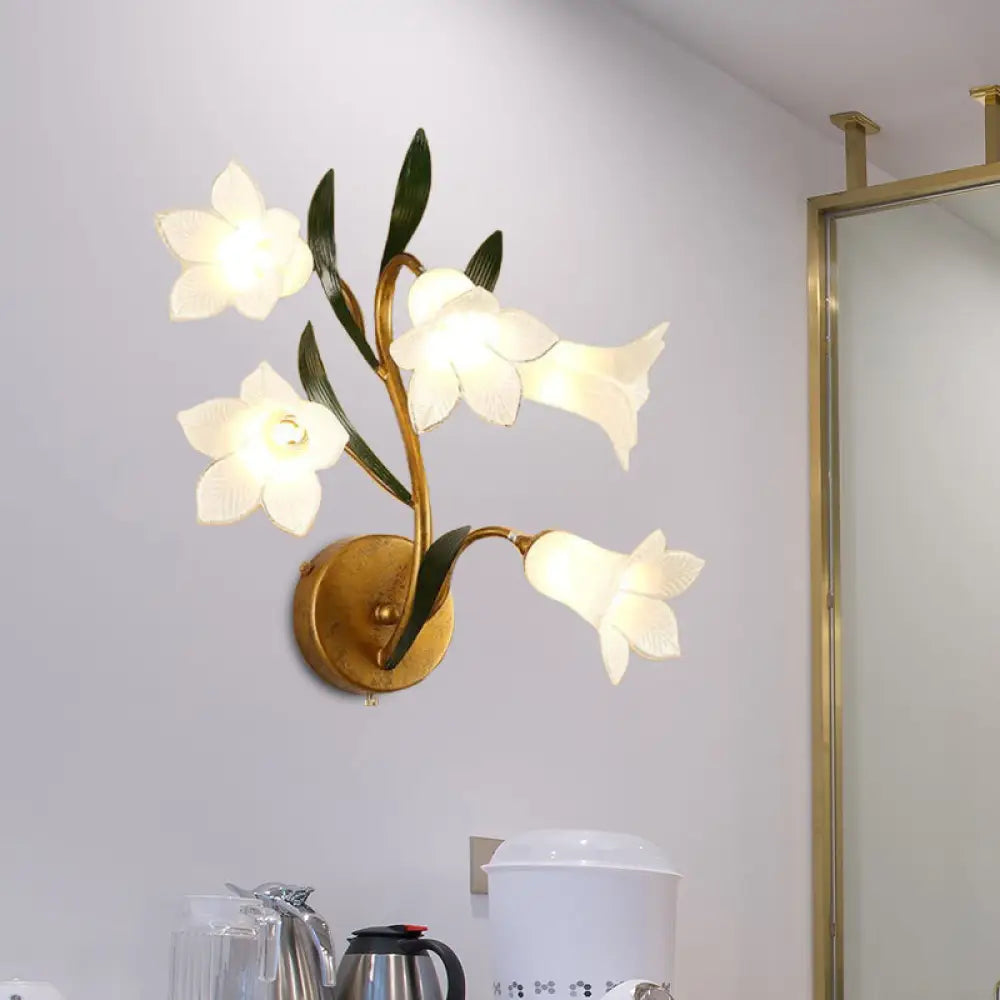 Gold Metal Led Wall Sconce Light With 5 Heads - Countryside Flower Mount Lamp For Living Room / B