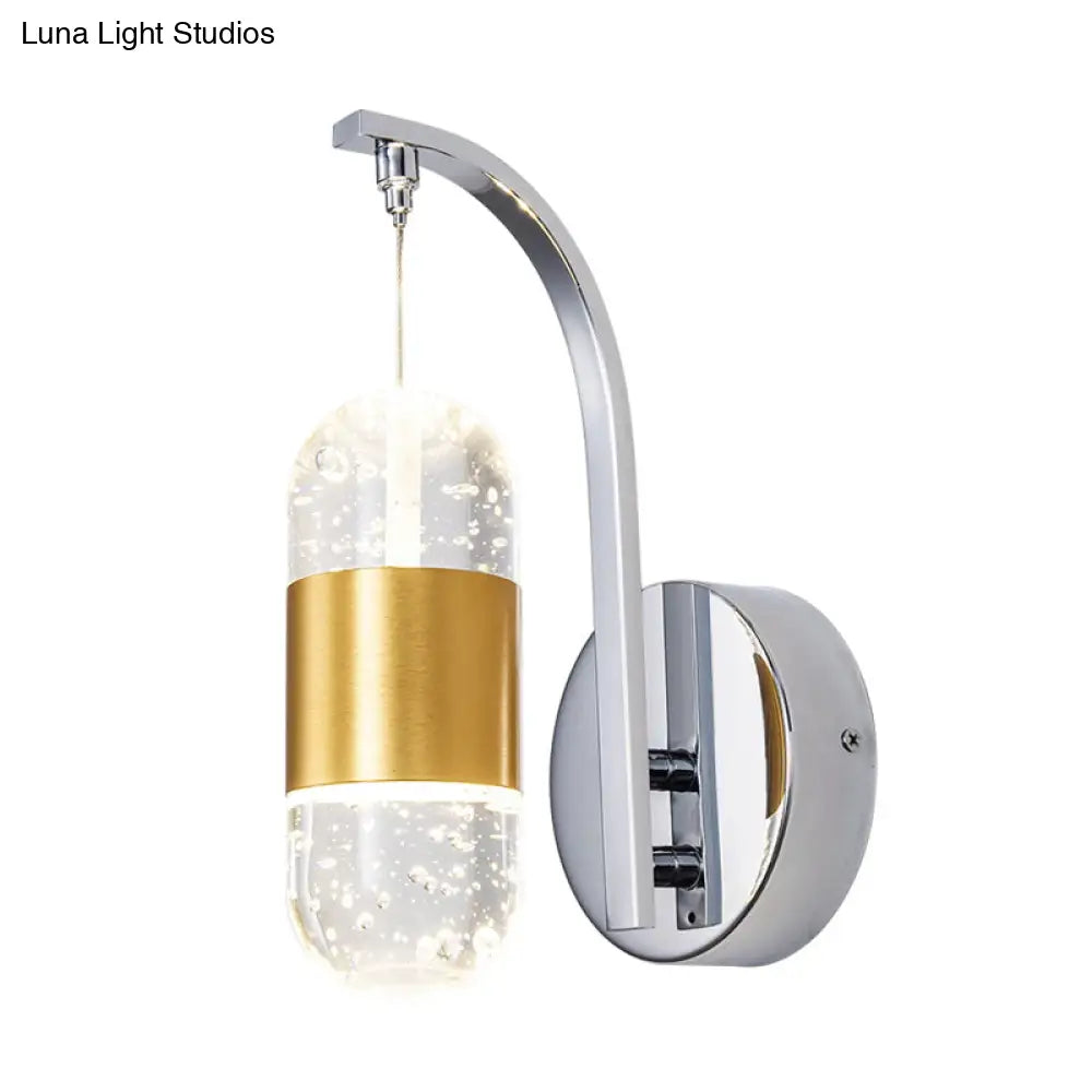 Gold Metal Led Wall Sconce With Crystal Bubble Shade For Bedroom