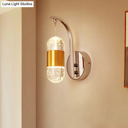 Gold Metal Led Wall Sconce With Crystal Bubble Shade For Bedroom