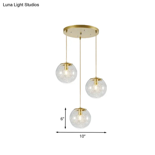 Minimalist Pumpkin Ball Pendant Light - Clear Glass 3 Lights Gold Finish Metal Line Deco