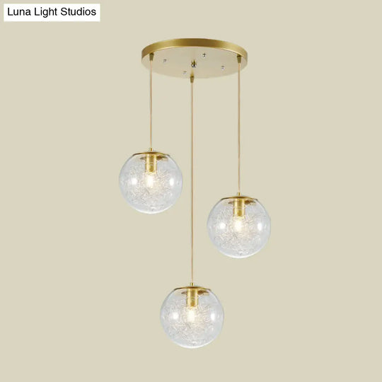 Minimalist Pumpkin Ball Pendant Light - Clear Glass 3 Lights Gold Finish Metal Line Deco