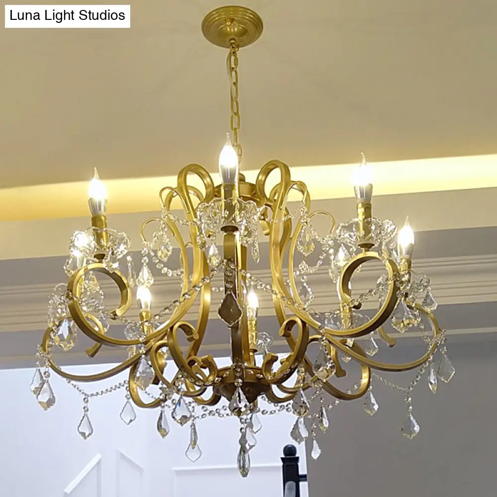 Gold Metal Pendant Light Kit With Crystal Accent: Traditional Swooping Arm Chandelier