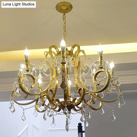 Gold Metal Pendant Light Kit With Crystal Accent: Traditional Swooping Arm Chandelier