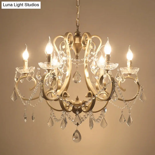 Gold Metal Pendant Light Kit With Crystal Accent: Traditional Swooping Arm Chandelier