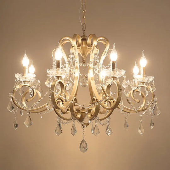 Gold Metal Pendant Light Kit With Crystal Accent: Traditional Swooping Arm Chandelier 8 /