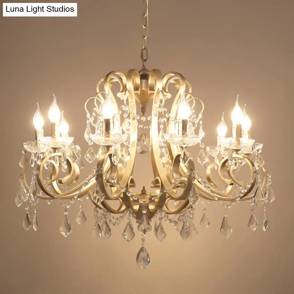 Gold Metal Pendant Light Kit With Crystal Accent: Traditional Swooping Arm Chandelier