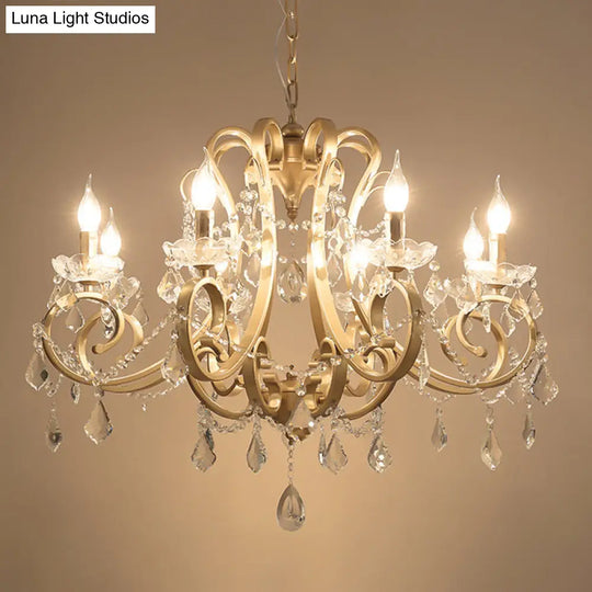 Gold Metal Pendant Light Kit With Crystal Accent: Traditional Swooping Arm Chandelier