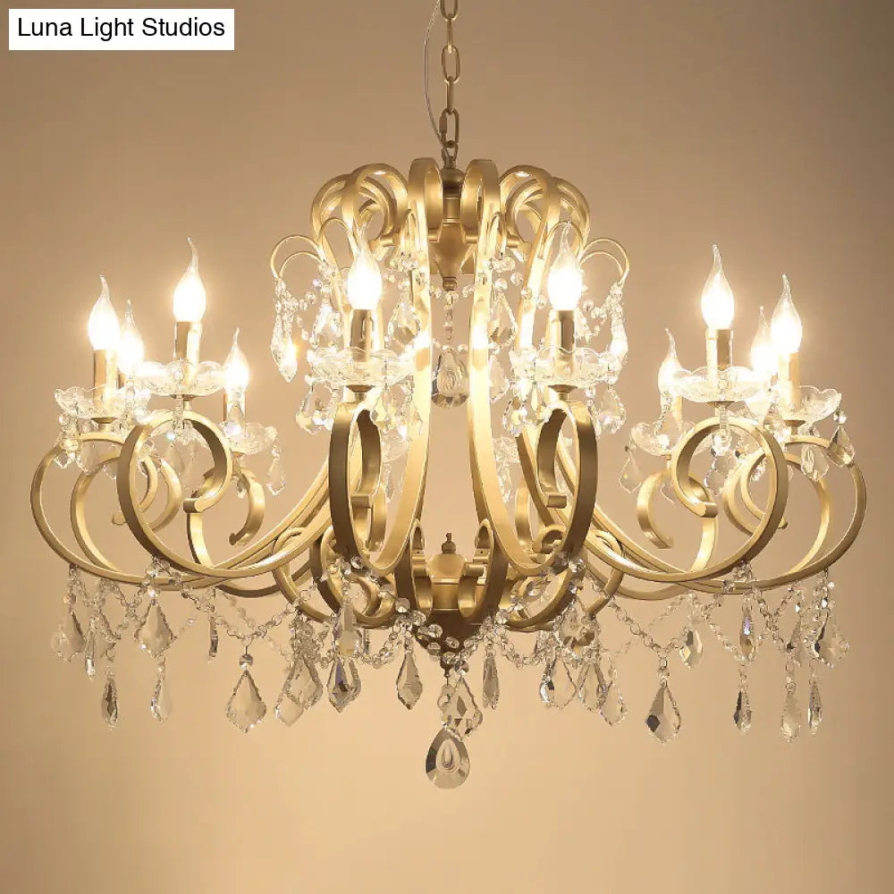 Gold Metal Pendant Light Kit With Crystal Accent: Traditional Swooping Arm Chandelier