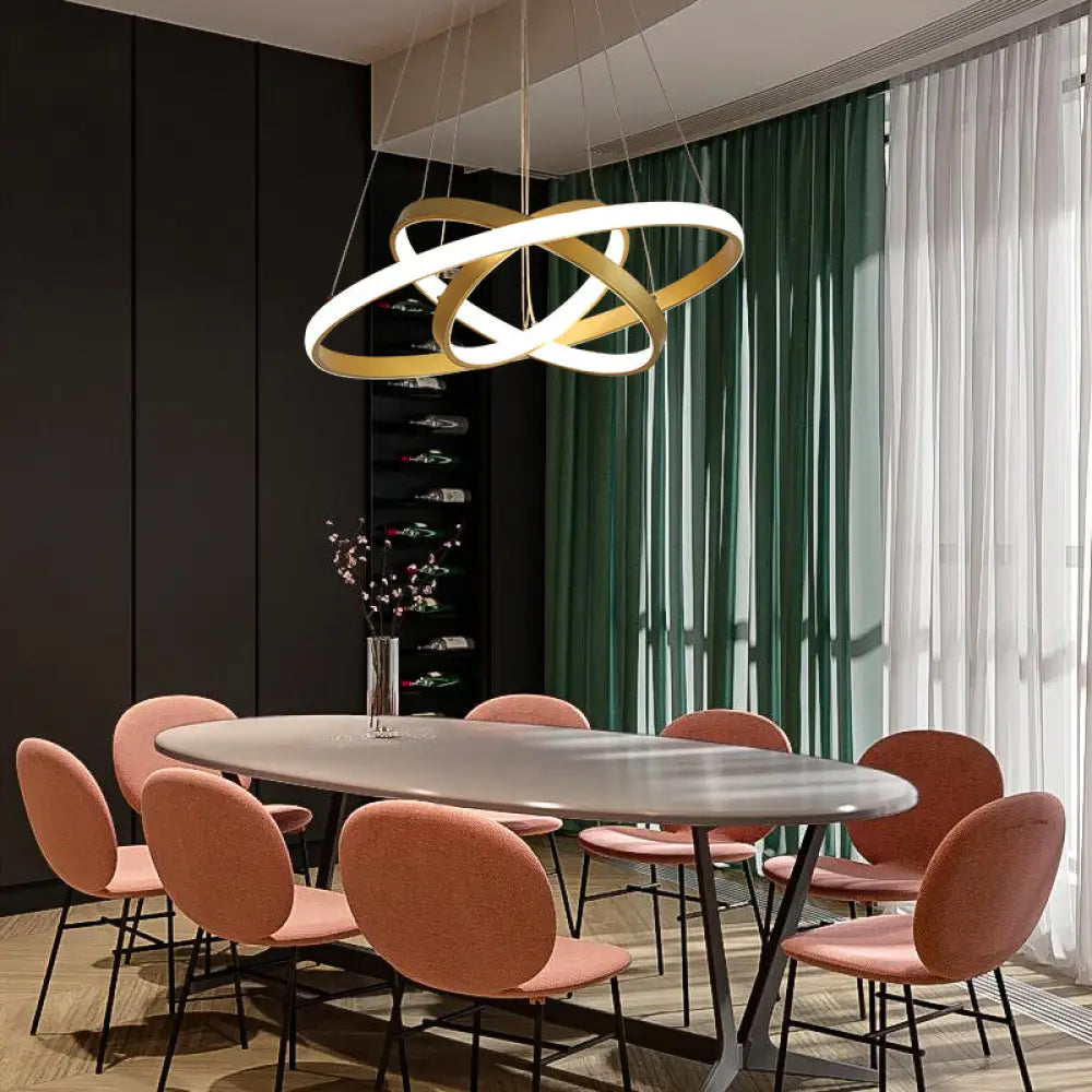 Gold Metal Postmodern Led Pendant Light - Multi-Loop Shaped Restaurant Chandelier 3 /