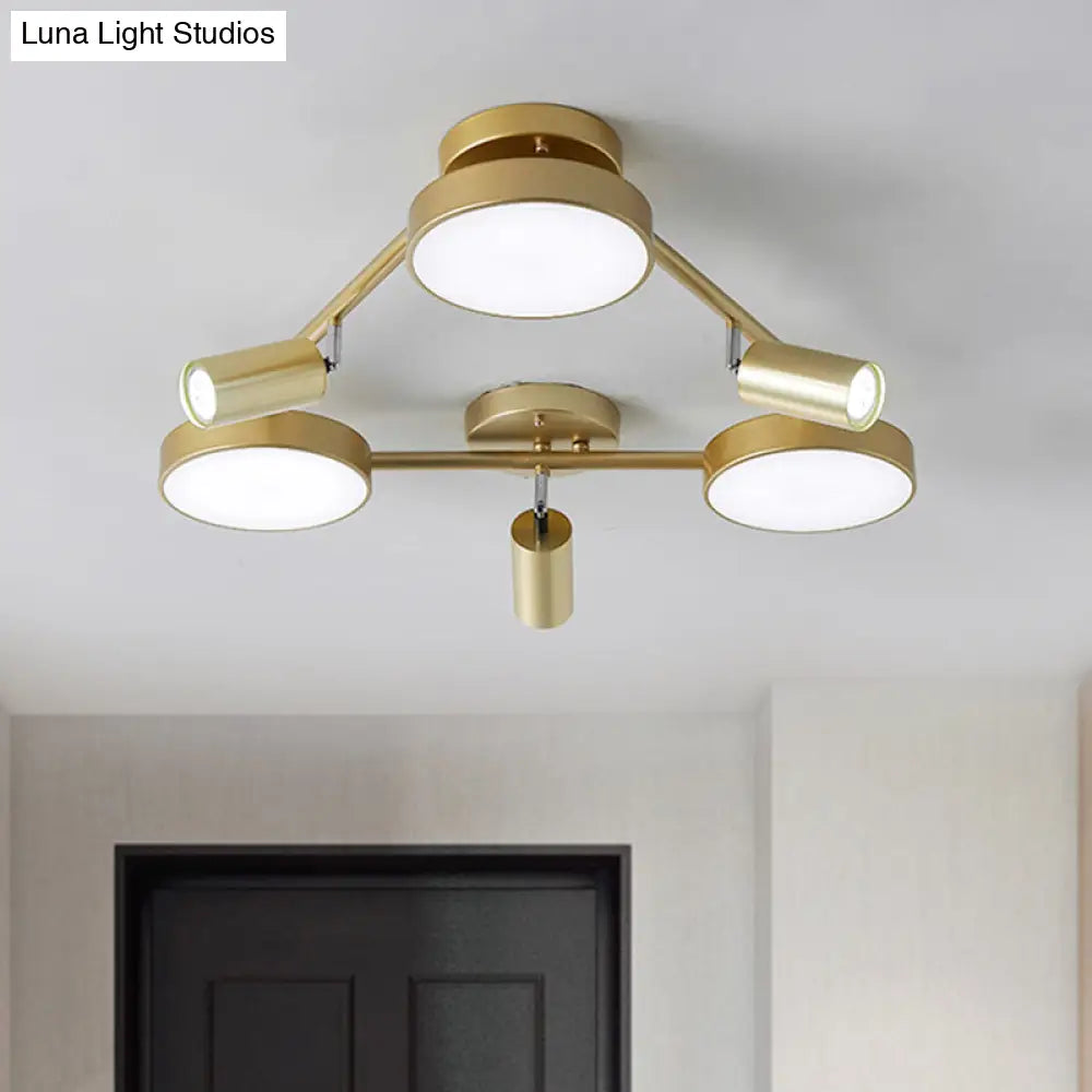 Gold Metal Round Ceiling Light Fixture With 6 Heads - Contemporary Semi-Flush Mount For Bedroom