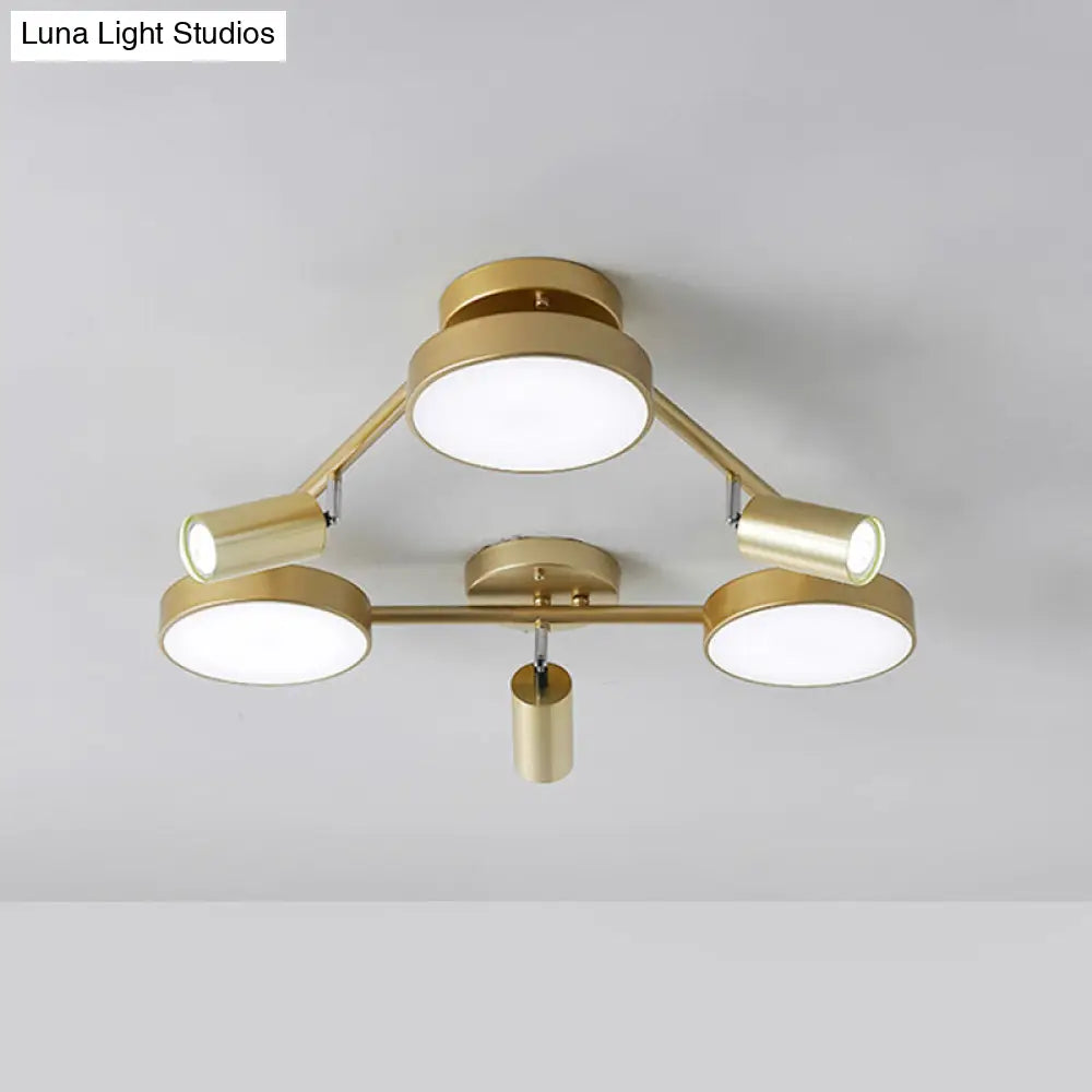 Gold Metal Round Ceiling Light Fixture With 6 Heads - Contemporary Semi-Flush Mount For Bedroom