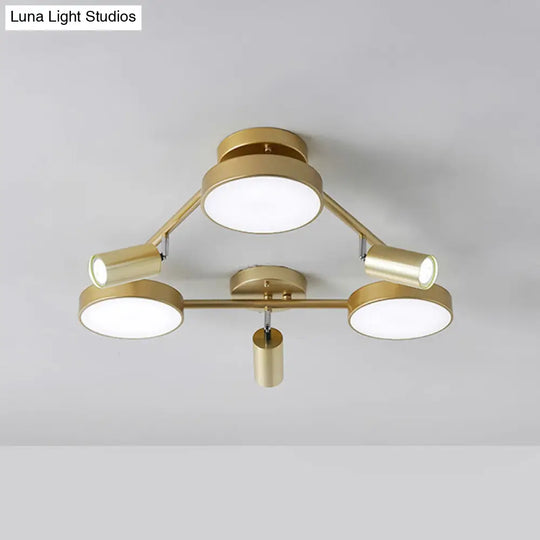 Gold Metal Round Ceiling Light Fixture With 6 Heads - Contemporary Semi-Flush Mount For Bedroom