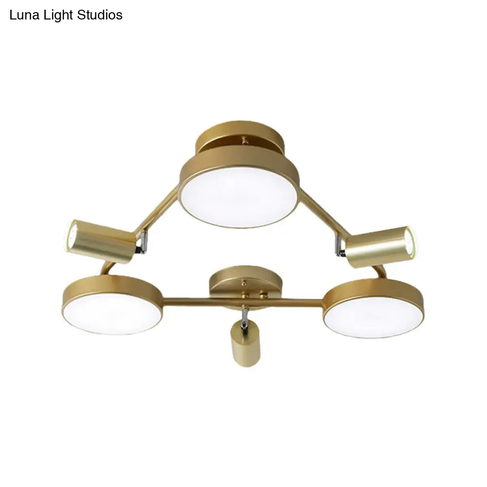 Gold Metal Round Ceiling Light Fixture With 6 Heads - Contemporary Semi-Flush Mount For Bedroom