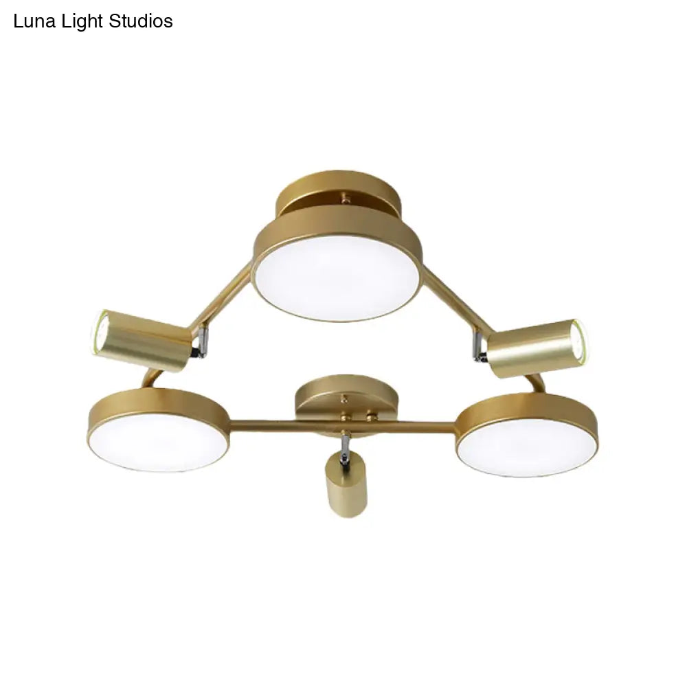 Gold Metal Round Ceiling Light Fixture With 6 Heads - Contemporary Semi-Flush Mount For Bedroom