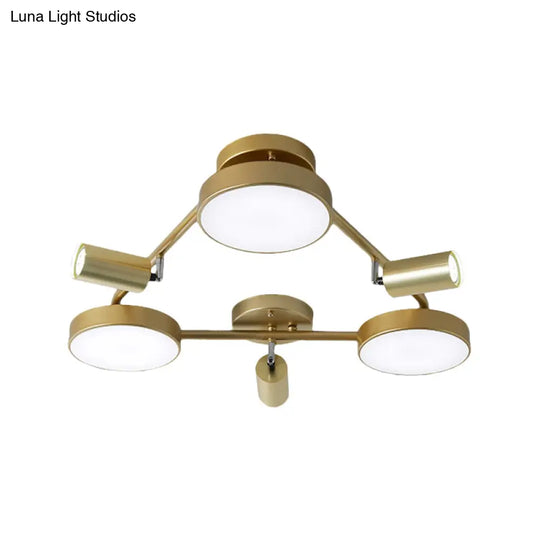 Gold Metal Round Ceiling Light Fixture With 6 Heads - Contemporary Semi-Flush Mount For Bedroom