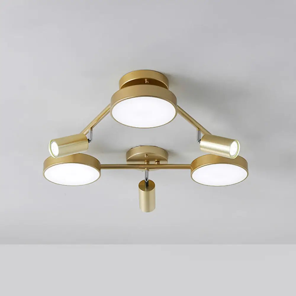 Gold Metal Round Ceiling Light Fixture With 6 Heads - Contemporary Semi-Flush Mount For Bedroom