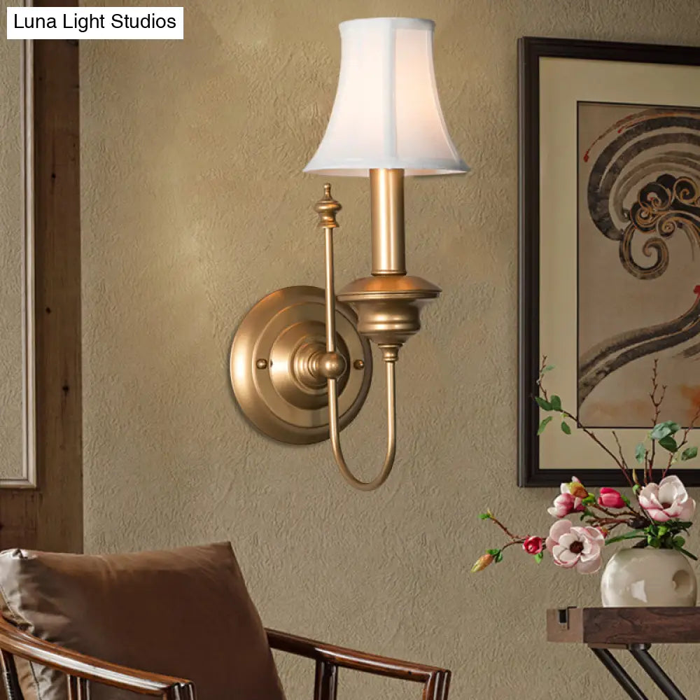 Gold Metal Sconce 1-Light Rustic Wall Mounted Light Fixture With Bell Shade For Bedroom