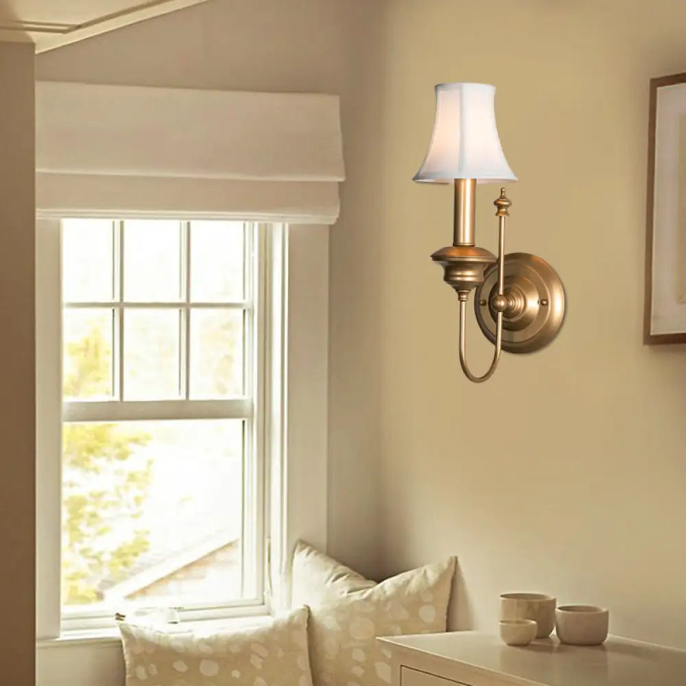 Gold Metal Sconce 1-Light Rustic Wall Mounted Light Fixture With Bell Shade For Bedroom