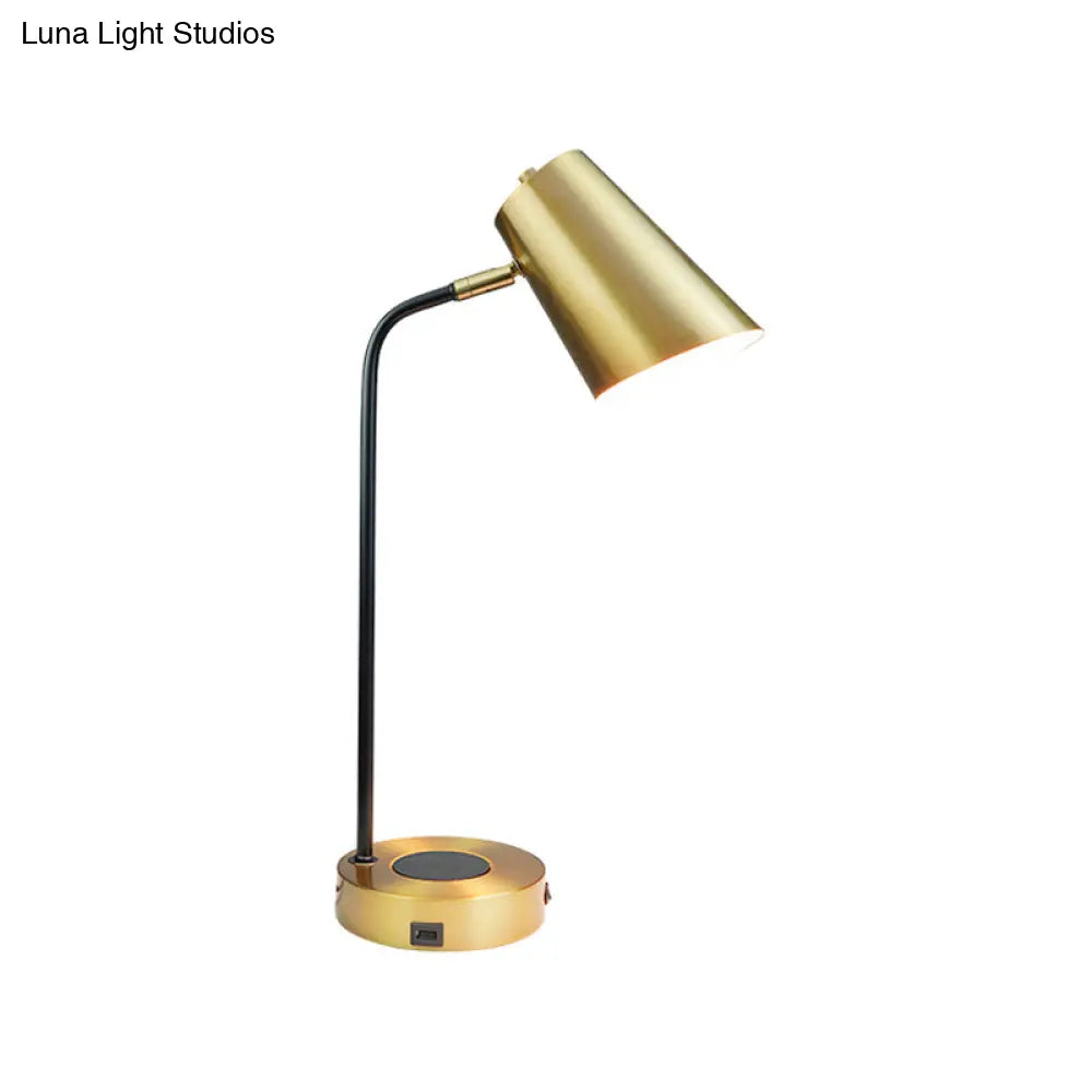 Gold Metal Shade Night Lamp For Study Room - Simplicity 1-Light Table Lighting