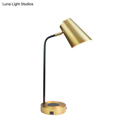 Gold Metal Shade Night Lamp For Study Room - Simplicity 1-Light Table Lighting