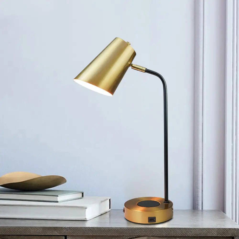 Gold Metal Shade Night Lamp For Study Room - Simplicity 1-Light Table Lighting