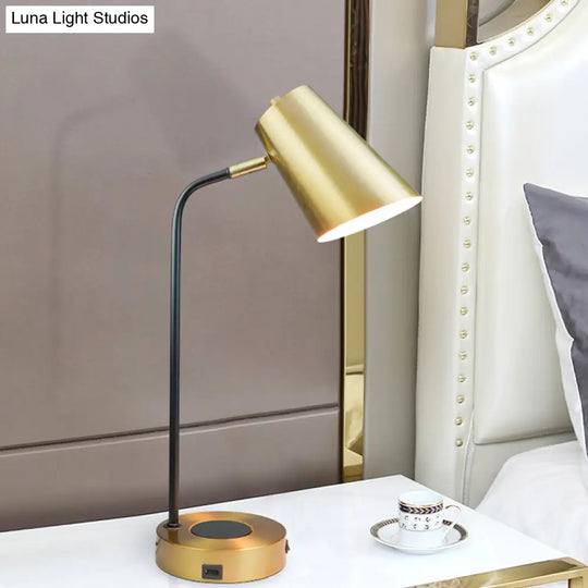 Gold Metal Shade Night Lamp For Study Room - Simplicity 1-Light Table Lighting