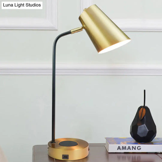 Gold Metal Shade Night Lamp For Study Room - Simplicity 1-Light Table Lighting