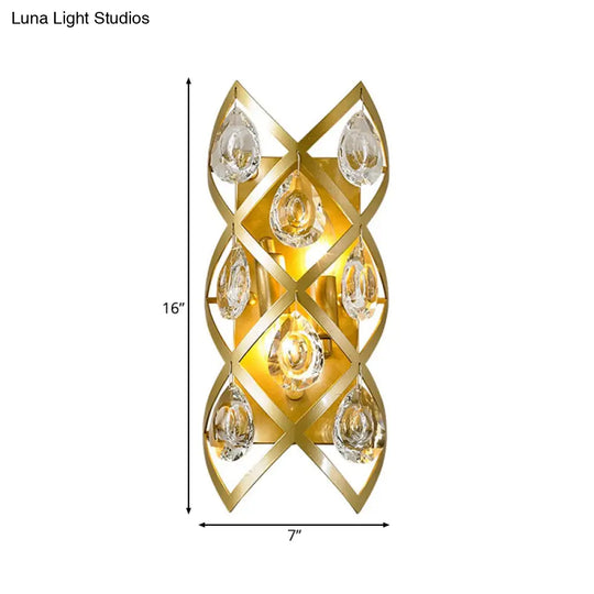 Gold Metal Spiral Sconce With Crystal Drop - Wall Mounted Bedside Lighting