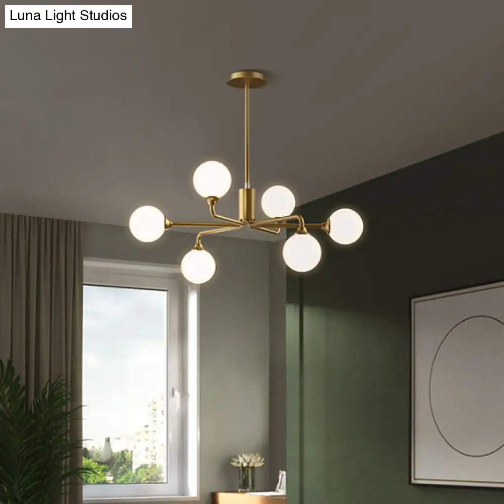 Gold Metal Sputnik Pendant Lighting With White Glass Shades - Modernize Your Living Room 6/9/12