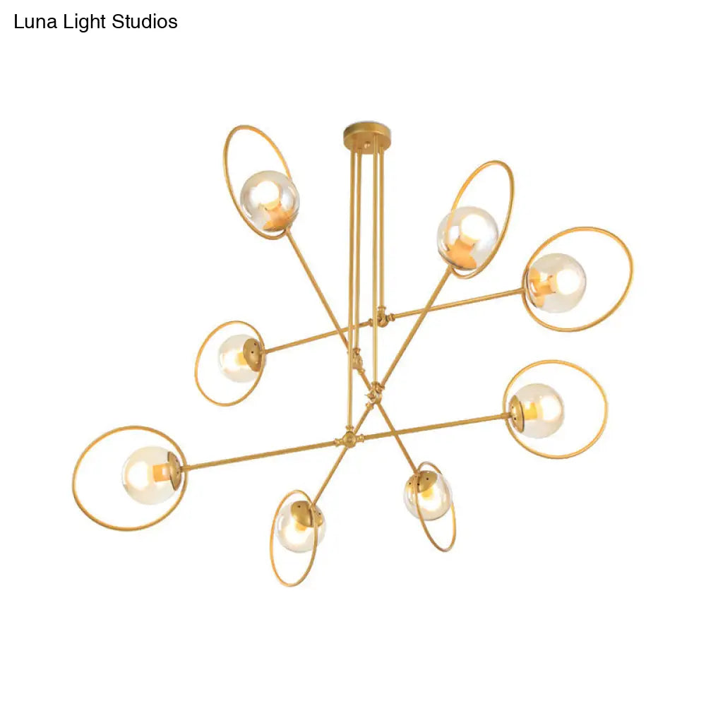 Gold Metal Suspension Chandelier For Villa - Simple Stacked Design With Multi-Head And Ring