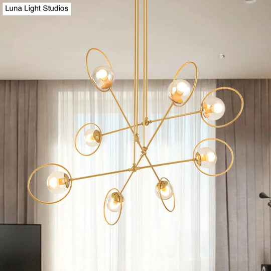 Gold Metal Suspension Chandelier For Villa - Simple Stacked Design With Multi-Head And Ring