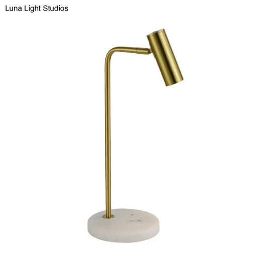 Gold Metal Tubular Nightstand Lamp With Angled Arm Post-Modern Design For Study Room