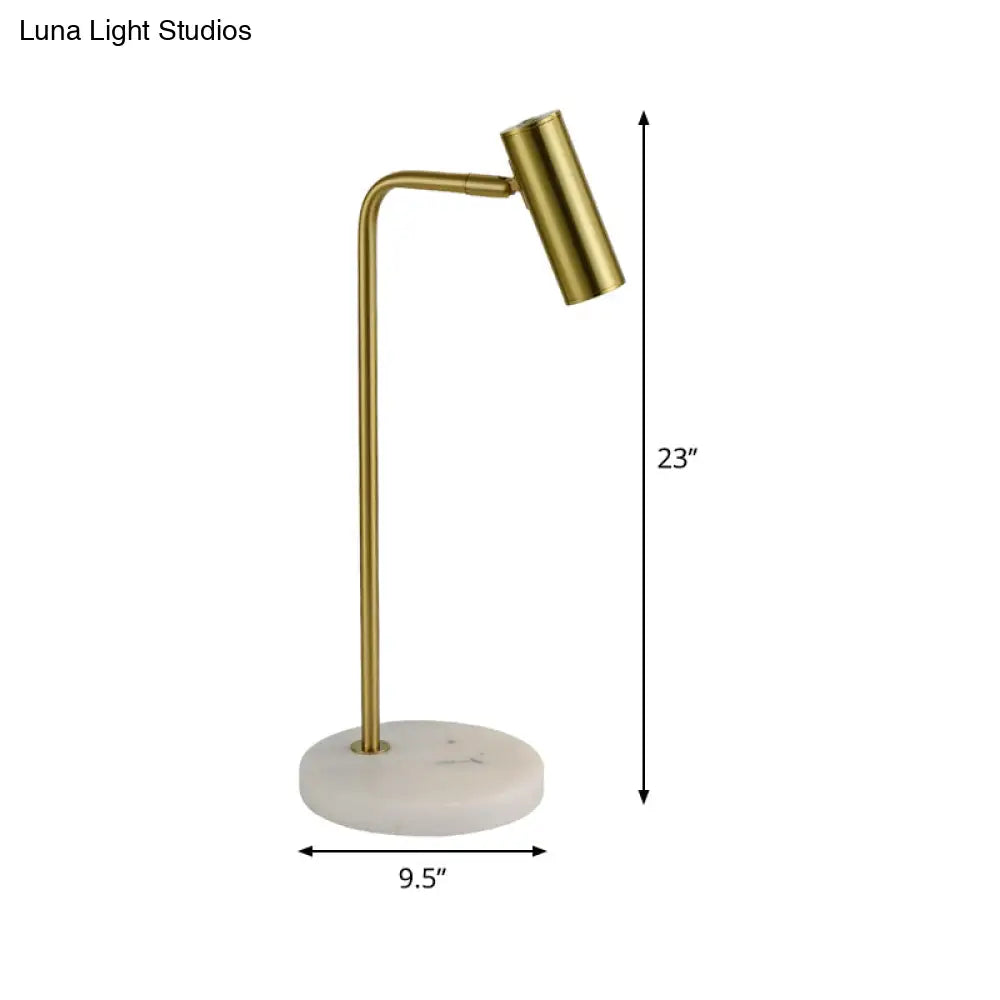 Gold Metal Tubular Nightstand Lamp With Angled Arm Post-Modern Design For Study Room