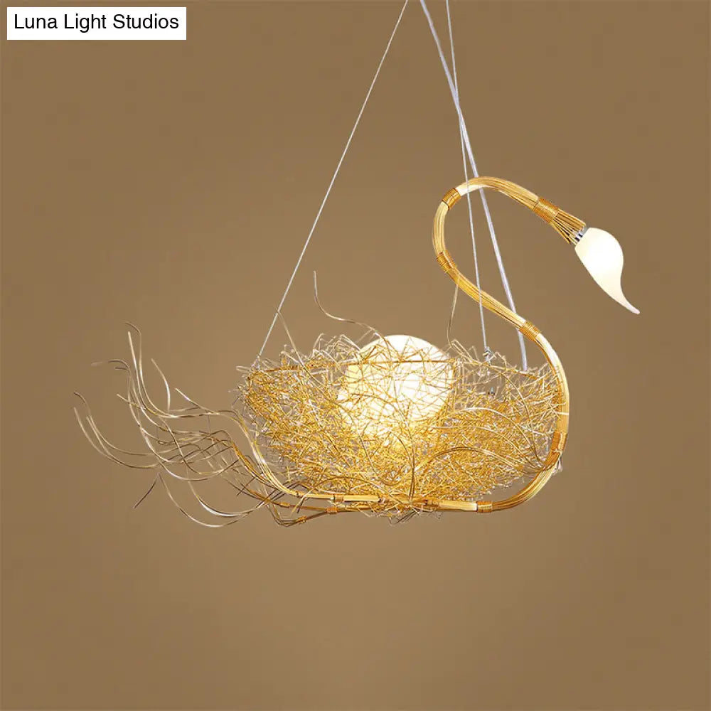 Gold Metal Twig Hanging Chandelier With 3 Lights For Balcony & Bedroom